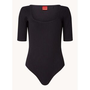 HUGO • Narella Bodysuit black square neck ribbed knit short sleeve ballet